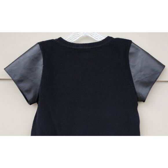 FRENCH CONNECTION London Vegan leather Knit Top Short Sleeves Sweater Black M - Picture 8 of 10